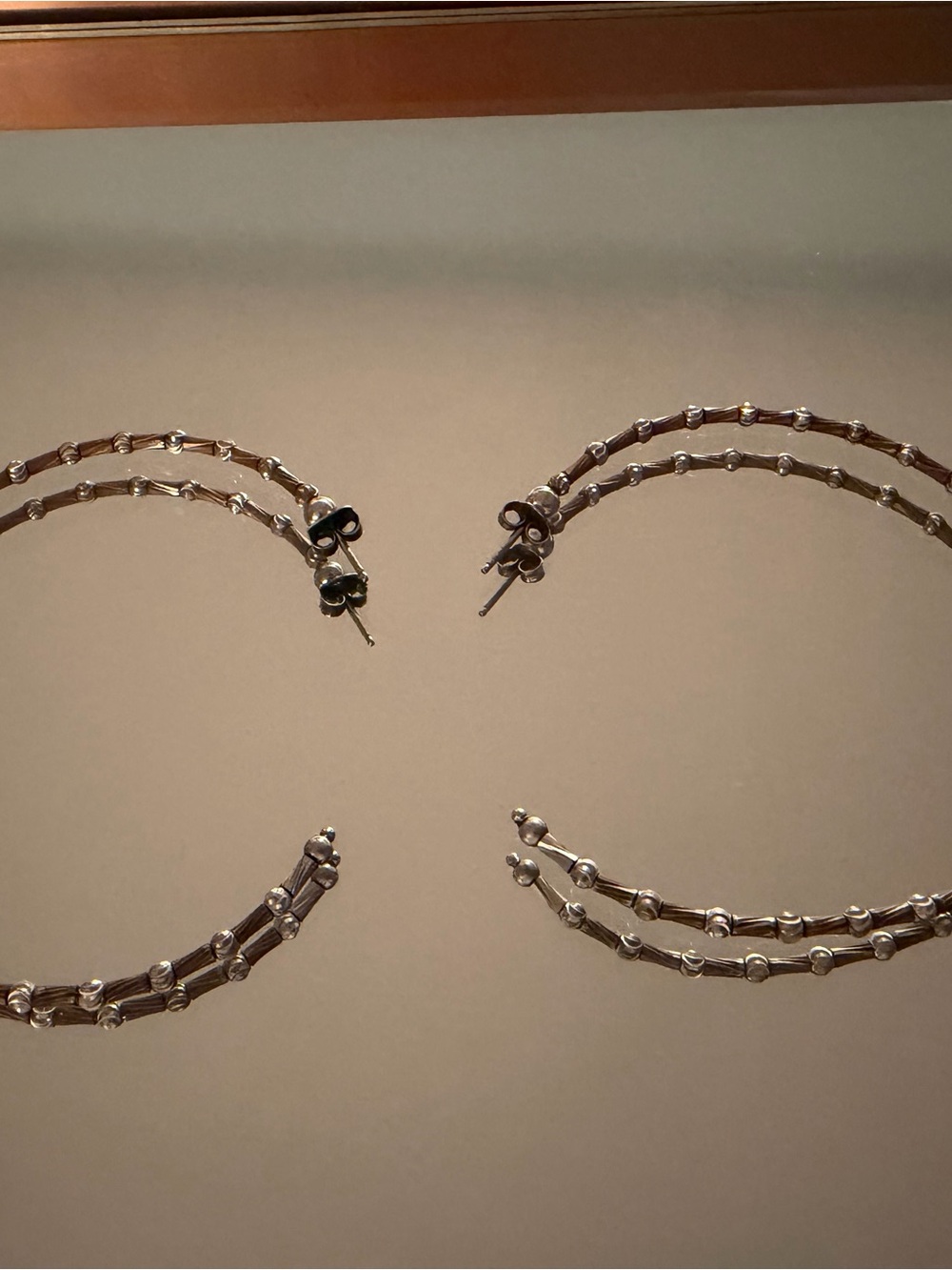 Two Toned Rose Gold & Silver Beaded Large Hoop Earrings